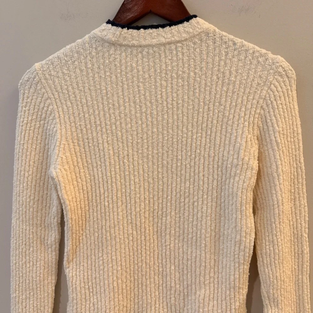 Madewell Boucle Knit Crewneck Sweater Ribbed Striped Cream Navy NY859 XS NWT